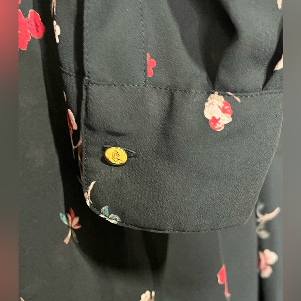 Lauren Ralph Lauren dark Floral Sheer Blouse 1X Black Gold Button Top - Picture 3 of 8